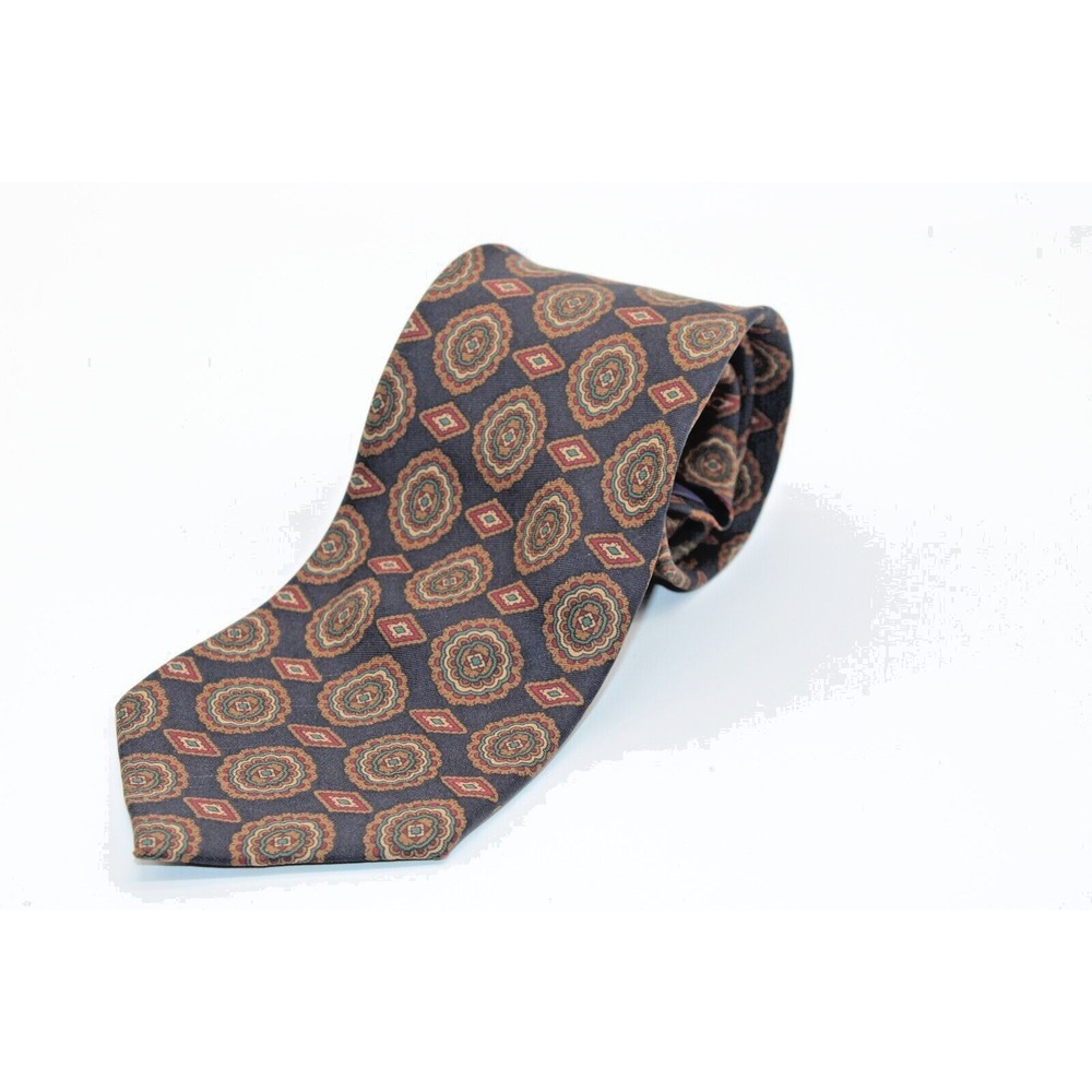 MARK SHALE Men's 100% Silk Necktie ITALY by M.‎ Pendleton Navy/Brown/Maroon 58"